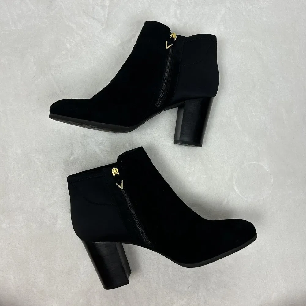Vionic Boots Womens Size 10 Black Perk Whitney Ankle Booties Suede Zip Heeled